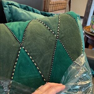 Retired MacKenzie-Childs Emerald Harlequin Pillow